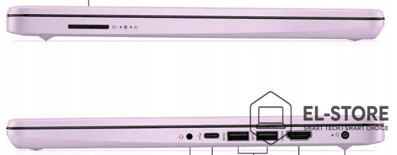 Laptop HP Stream 14-DQ6014 w kolorze fioletowym Honey Lavender – widok z boku.